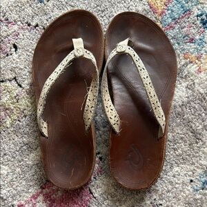 OluKai Cream and Brown Sandals with Braided Straps